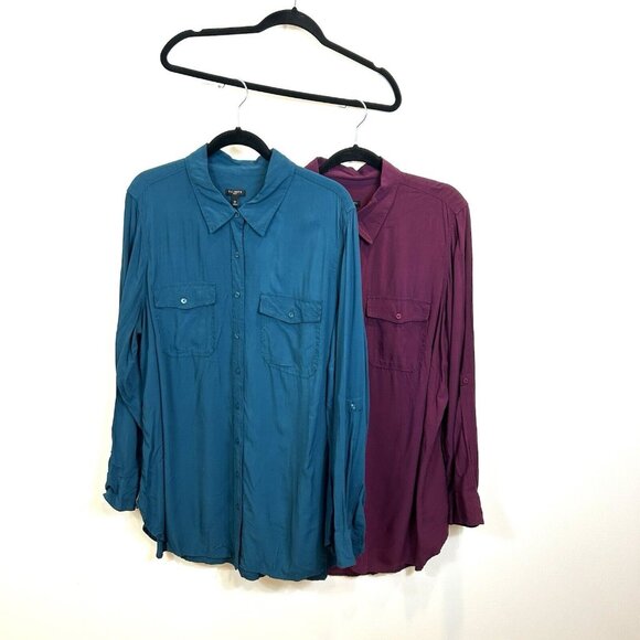 Lot Of 2 Talbots 2X Button Down Blouse Tops Rayon Chest Pockets Career - Picture 1 of 12